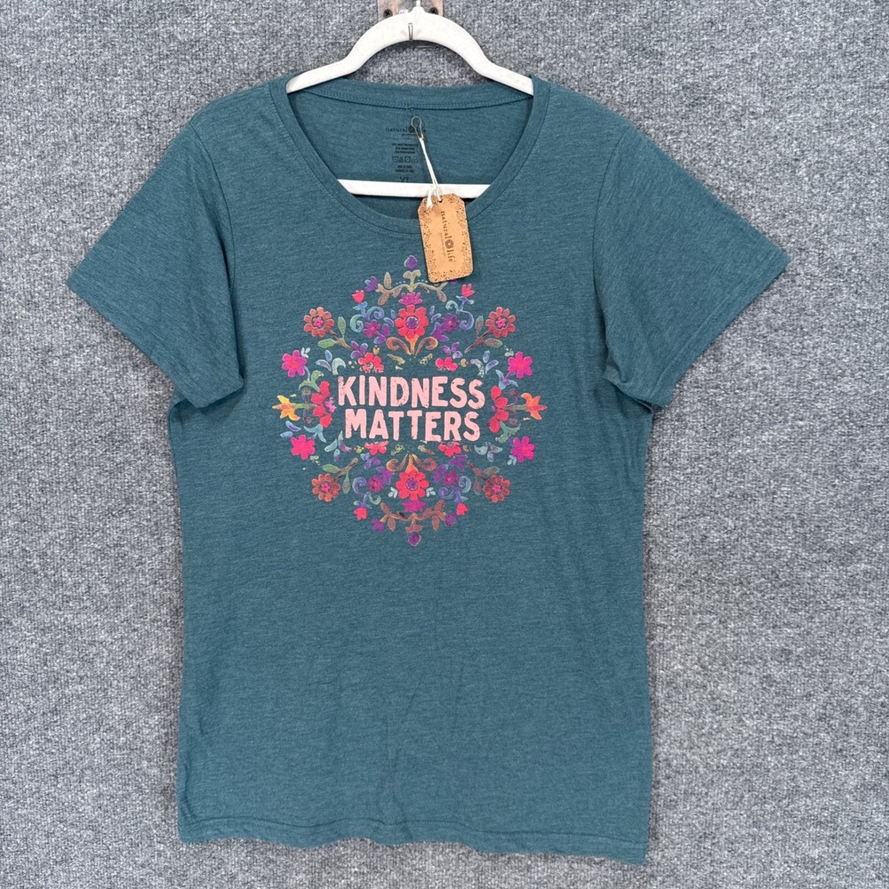 Natural Life Tshirt Womens XL Blue Kindness Matters Floral Graphic Tee NEW
